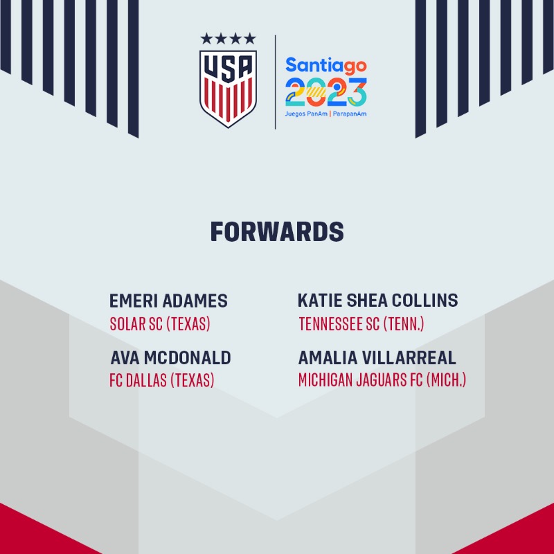 USYNT's tweet photo. The #U19WYNT head coach Carrie Kveton has named an 18-player roster that will travel to Chile for the @santiago2023 Pan American Games.

🇺🇸 will play senior national teams of Venezuela 🇻🇪, Costa Rica 🇨🇷, and Argentina 🇦🇷 in group play.