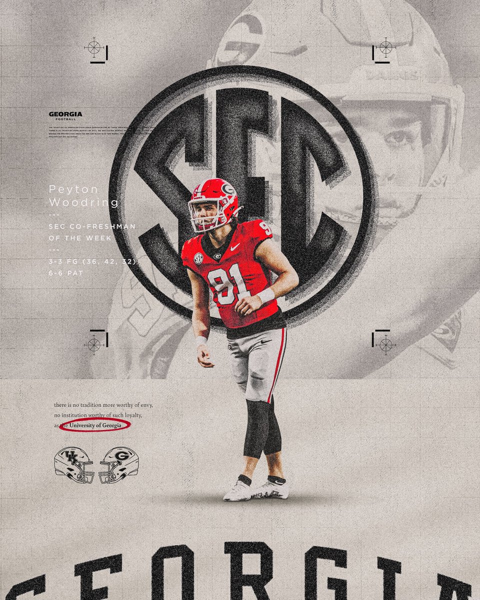 GeorgiaFootball's tweet photo. Week 6 - @SEC Players of the Week 

Co-Freshman: @WoodringPeyton 

Co-Offensive: @carsonbeck01 

#GoDawgs https://t.co/QngZtpzetA