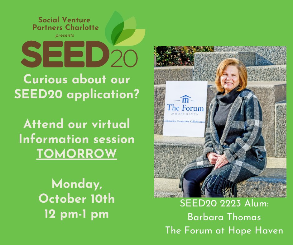 SVP Charlotte (@svpclt) on Twitter photo “My biggest takeaway from <a href="/Seed20CLT/">SEED20 Charlotte</a> was making the story of what we’re doing, clear and concise. I now use that pitch everywhere to communicate with various audiences.” Barbara Thomas, Director at The Forum at <a href="/hopehaveninc/">Hope Haven, Inc.</a>
Register to lean more us02web.zoom.us/meeting/regist… “My biggest takeaway from <a href="/Seed20CLT/">SEED20 Charlotte</a> was making the story of what we’re doing, clear and concise. I now use that pitch everywhere to communicate with various audiences.” Barbara Thomas, Director at The Forum at <a href="/hopehaveninc/">Hope Haven, Inc.</a>
Register to lean more us02web.zoom.us/meeting/regist…