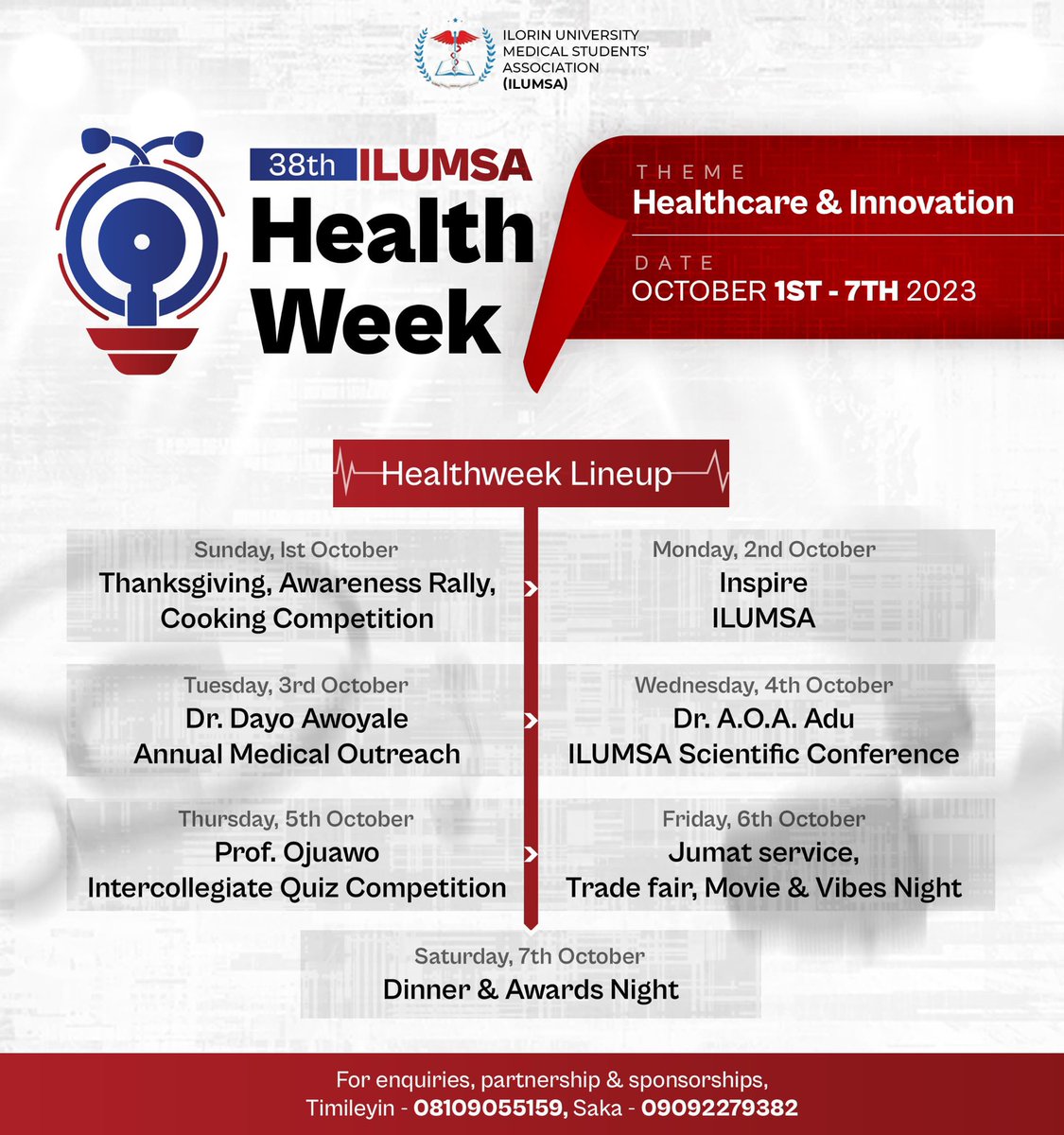 _itsbukola_'s tweet photo. The Forward Ever Administration held her Health Week last week from 1st - 7th of October
I'll be creating a thread to appreciate members of the central planning committee and give highlights of each dayโs event โบ๏ธ๐
Come along ๐๐๐ผ
#IlumsaHealthweek38 https://t.co/YaJk4sj08U