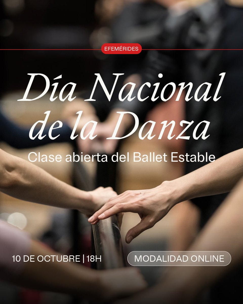 CLASE ABIERTA ONLINE POR EL DÍA NACIONAL DE LA DANZA
El 10/10 a las 18H, te invitamos a ver la clase abierta online que brindará el Ballet Estable del Teatro Colón para conmemorar el Día Nacional de la Danza. Ingresá en youtube.com/teatrocolontv y disfrutá la transmisión.
