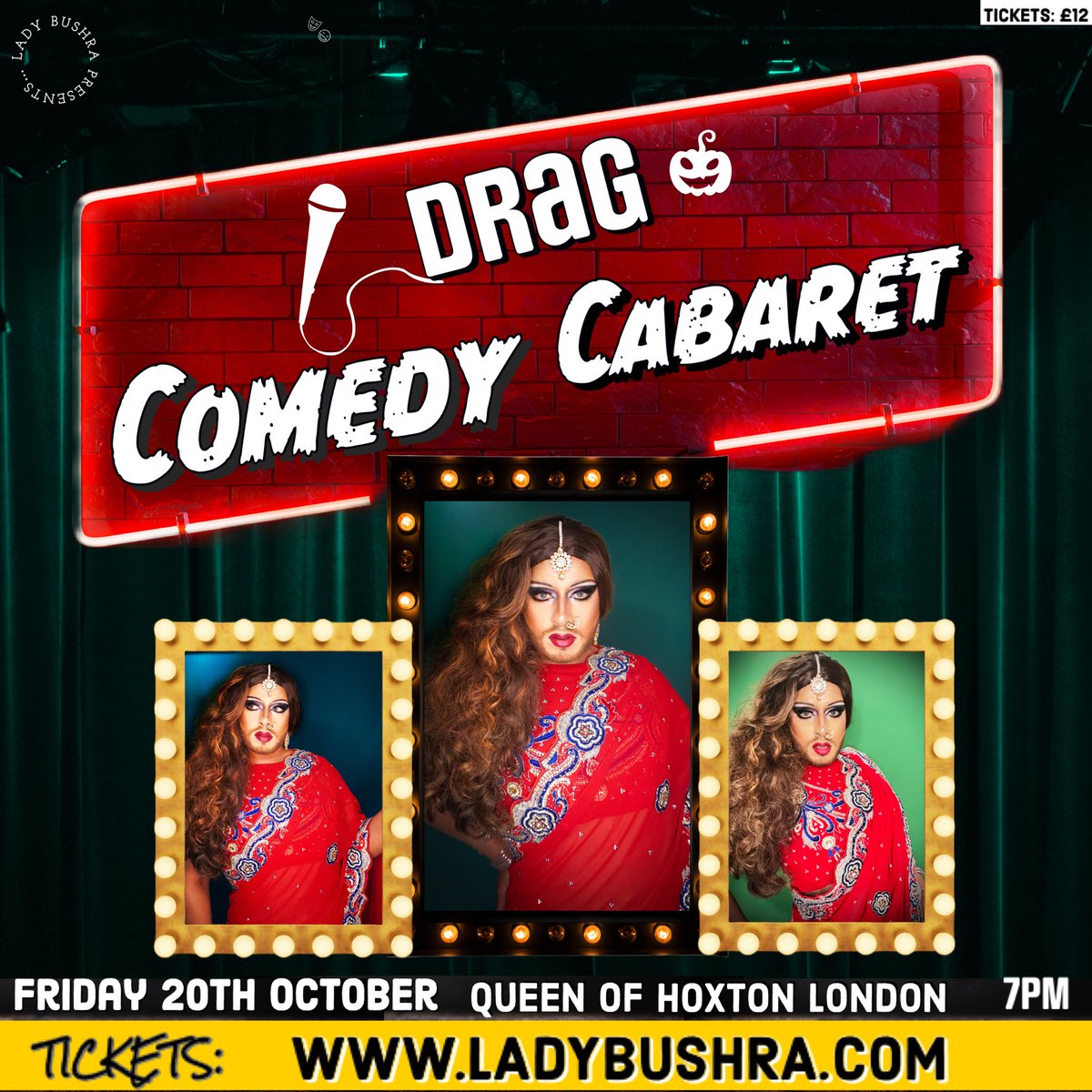 🚨LONDON🚨I am back next week with my Drag Comedy Cabaret! Come down for some stand up comedy, fun numbers and silly games! Grab your tickets and I’ll see your gorgeous faces next week 🥳 • 📍@_QueenOfHoxton_ 💰£12 PP ⏰ Fri 20th October 🎫 tinyurl.com/prxu7h8a