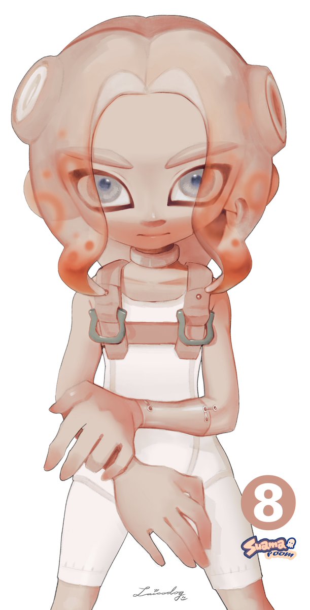 octoling solo white background 1girl medium hair blue eyes simple background looking at viewer  illustration images