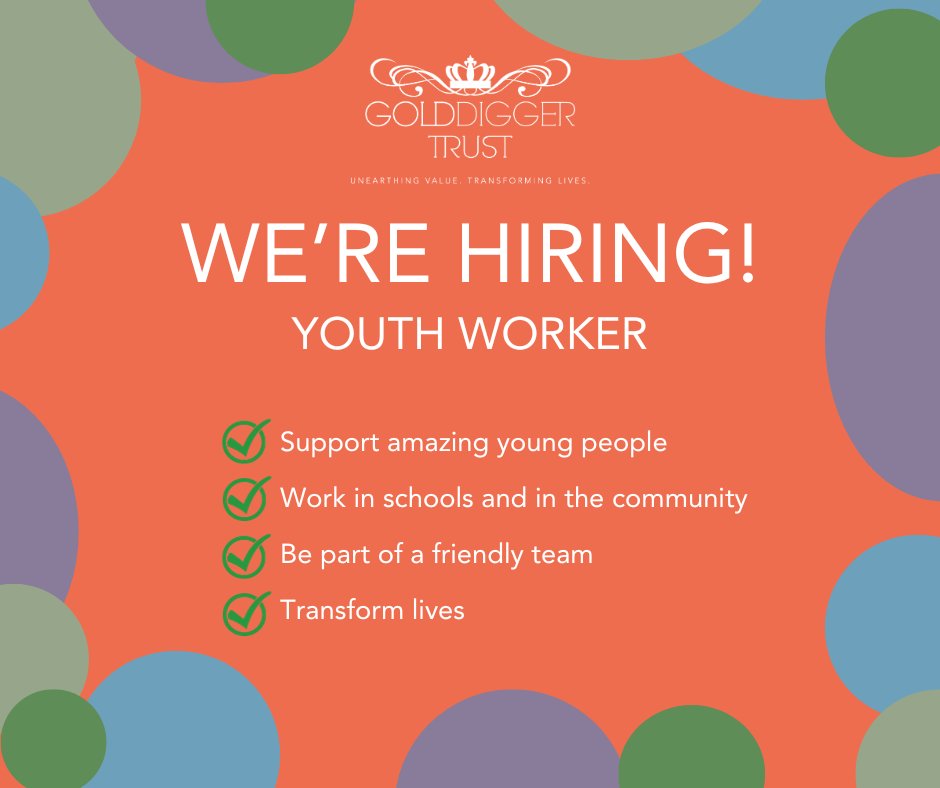 ⭐Join our mighty team!⭐

Want to see young people take positive steps towards their future or know someone who does? We're hiring for our youth worker team! 

Find out all the details below: golddiggertrust.co.uk/staff-vacancies