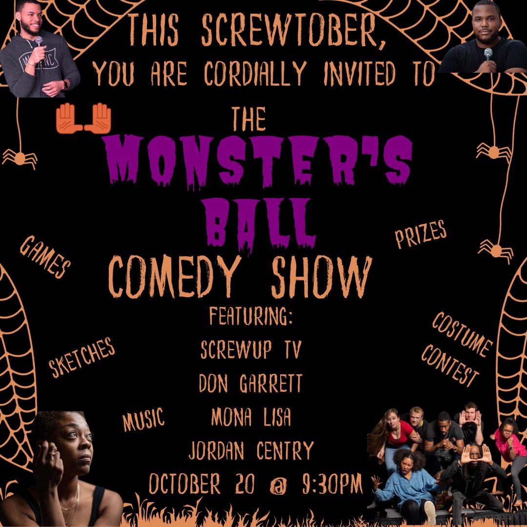 screwuptv's tweet photo. This SCREWTOBER, ScrewUp TV presents: MONSTER BALL👹
A night filled with games, prizes, AND a costume contest! Special appearances will be made by ScrewUp TV, Don Garrett, Mona Lisa, and Jordan Centry!
📍CTC @ the Vapa Center
📆: October 20th
⏰: 9:30pm
Tickets are linked in bio! https://t.co/UTmDaidF5Q