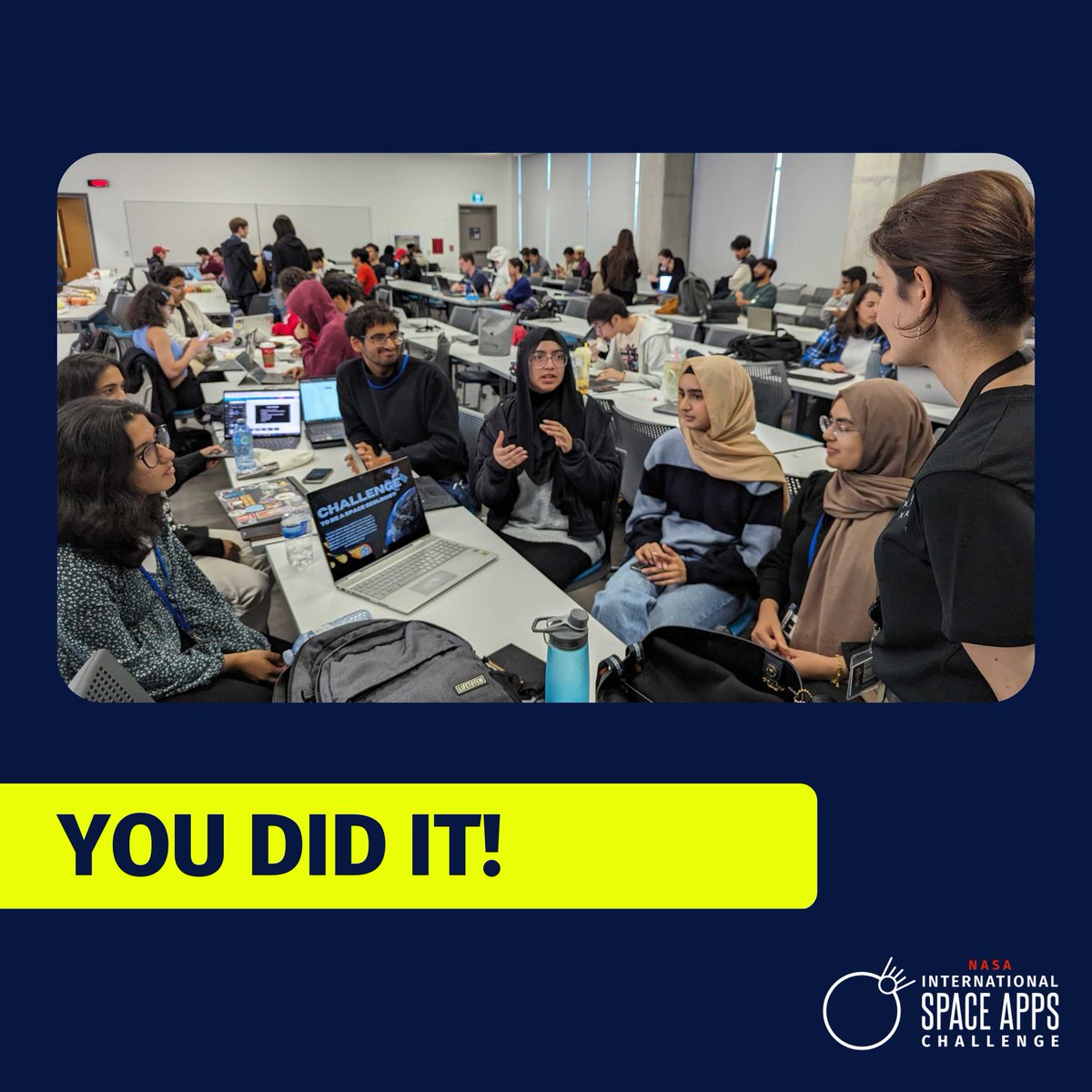 You did it! You participated in the 2023 NASA Space Apps Challenge, the largest annual global hackathon. 🎉 

Share with us in the comments your favorite memory from this year’s hackathon and tag us in your #SpaceApps selfies from these past two days!