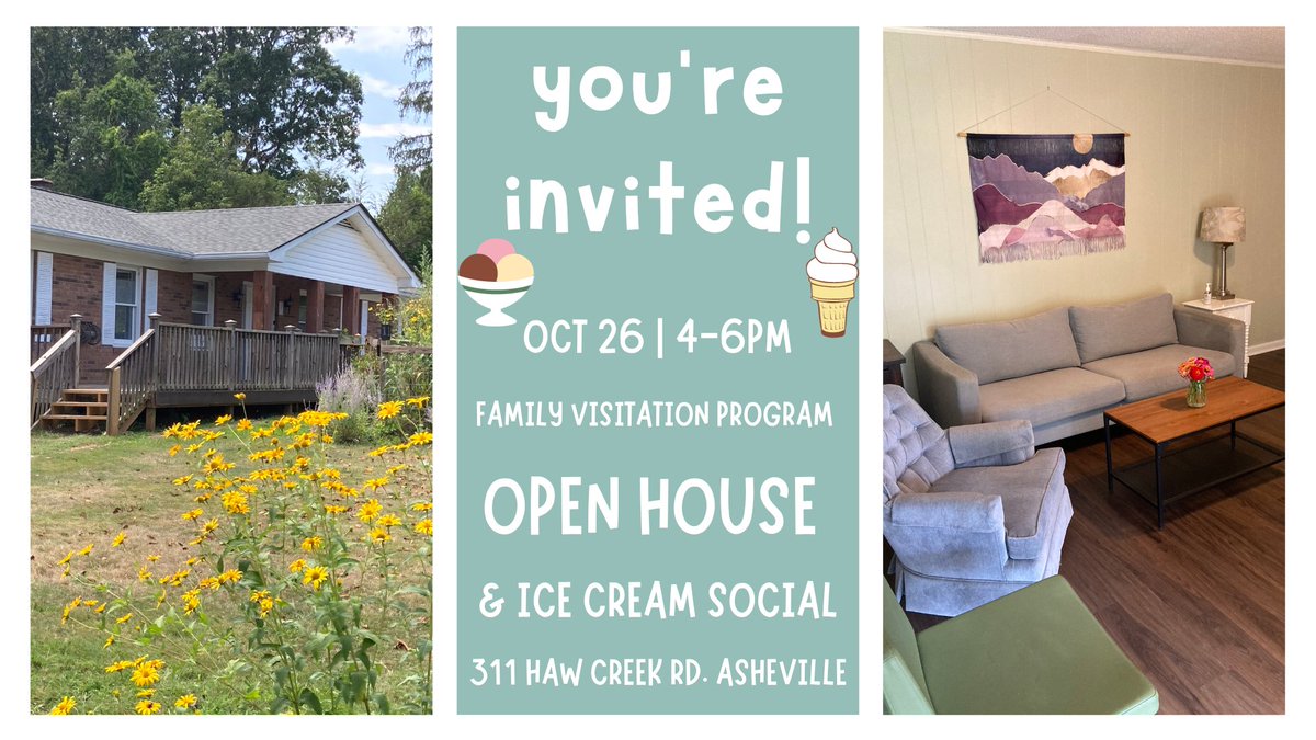 MediateWNC's tweet photo. We are so excited to welcome our community into our new space for family visitation in Buncombe County. Come on out and join us for a late afternoon of ice cream and housewarming on October 26th. We hope to see you there! https://t.co/Yr0UbQ1wUm