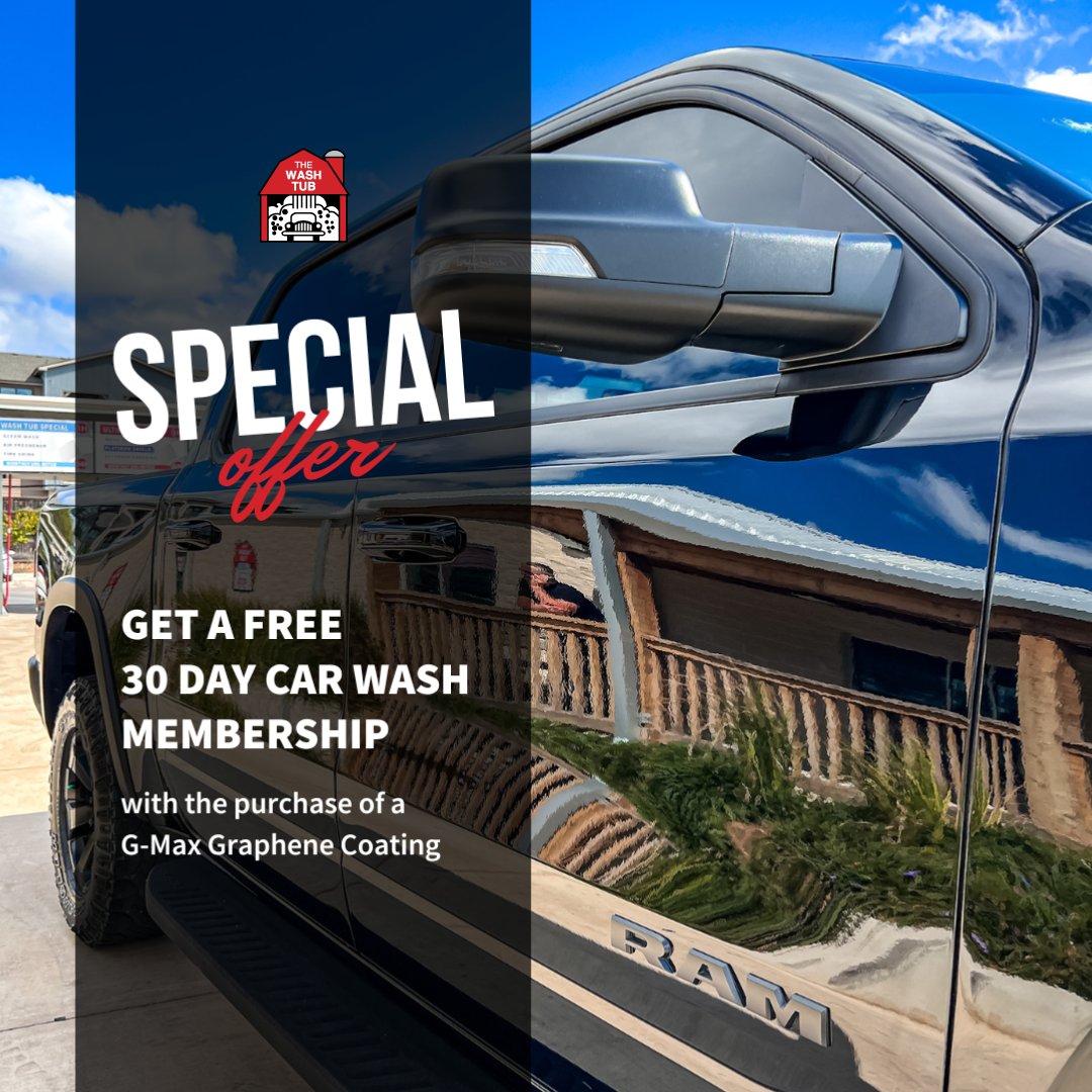 washtub's tweet photo. 🚗✨ Exciting News from The Wash Tub! ✨🚗
🌟 Purchase our cutting-edge GMAX Graphene Coating for your beloved ride, and you'll receive a FREE 30-Day Car Wash Membership! 🌟

#specialoffer #freecarwashes #carwash #carcare #autodetailing #graphenecoating #thewashtub https://t.co/QO1C0EP8IF