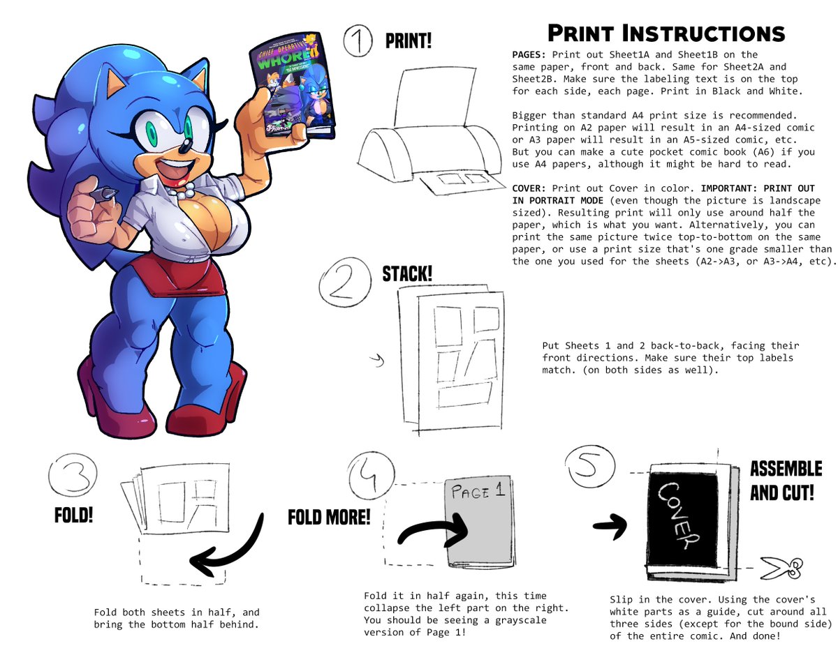 SonicPhase's tweet photo. For the first issue of C.O.W, I made a special downloadable version where you could print out your own A5-sized comic book using 2 A3 prints and one A4 glossy color print. 

Nobody did it, but I like the little Sonic drawing I did for it, so it wasn't all a net zero. https://t.co/Jqmz2aZFCS