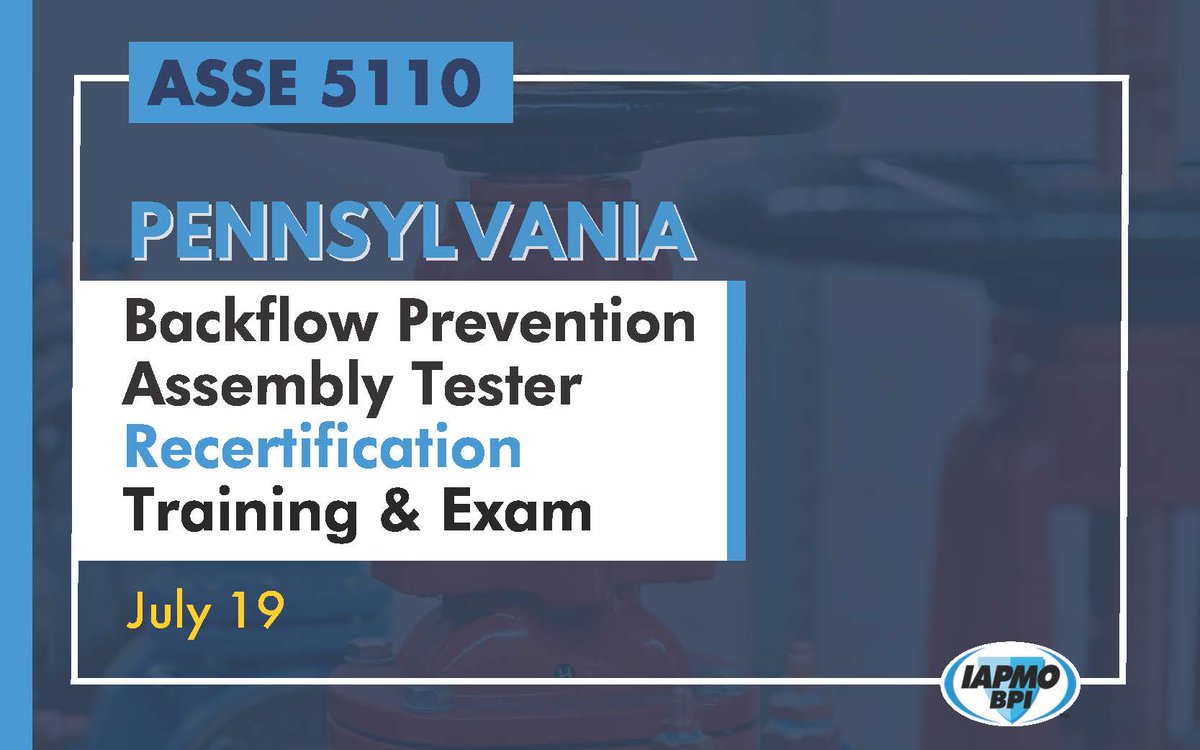 BkflowPrevInst's tweet photo. Mark your calendars!  Join us for the ASSE 5110 Cross Connection Control Recertification Course and Exam in Allentown, PA, on July 19, 2024. Stay current with the latest practices and ensure water safety. 

Secure your spot today! https://t.co/9fl8PxXqnh https://t.co/7l17M4MYD7