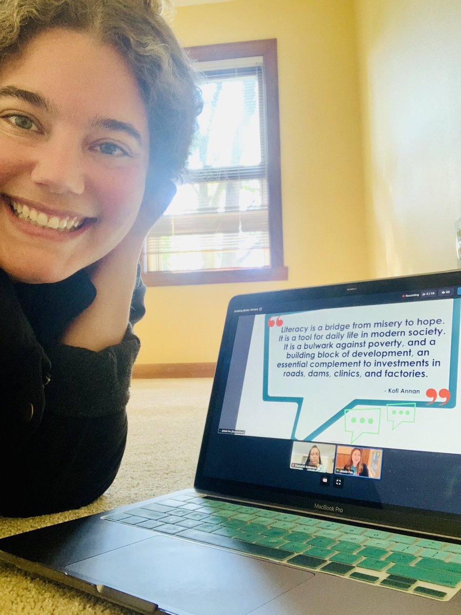 N_EdTech's tweet image. Anyone else most comfortable “computering” on the floor?! 🤣 Learning so much from @jessfoxpdx &amp;amp; @ohheymsanderson at the virtual K-12 #LearnOn conference. ✨#MAGIC