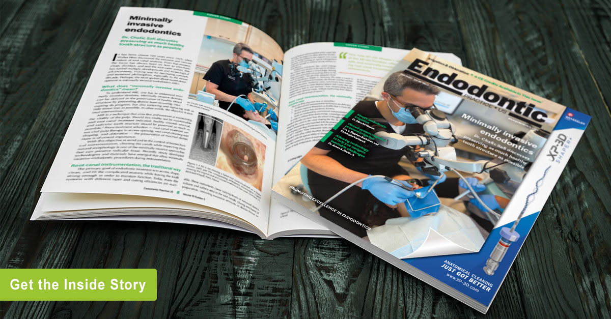 EndoPracticeUS's tweet photo. Dr. Chafic Safi says that preserving tooth structure with minimally invasive endodontics is easily achievable with the XP-3D™ Shaper and Finisher.
Read more here ➡️ https://t.co/sSUaIjbWny
#endontics #endontist #endonticpracticeus #brassler #coverstory #fall2023 https://t.co/3Z0AhwTsas