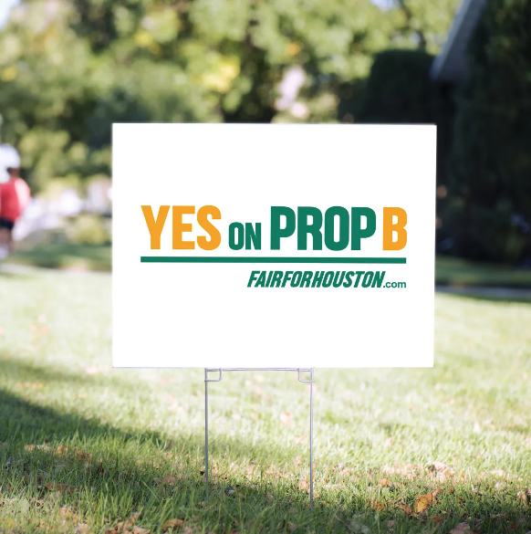 GraciePadron's tweet photo. Earlier this year, we designed @FairforHouston's #logo. Recently, the client asked us for a variation with a specific call to action: "Vote Yes on Prop B." 👍 The #redesign retains the core visuals that make the brand recognizable but incorporates this new important message. https://t.co/wcsbNAPbH5