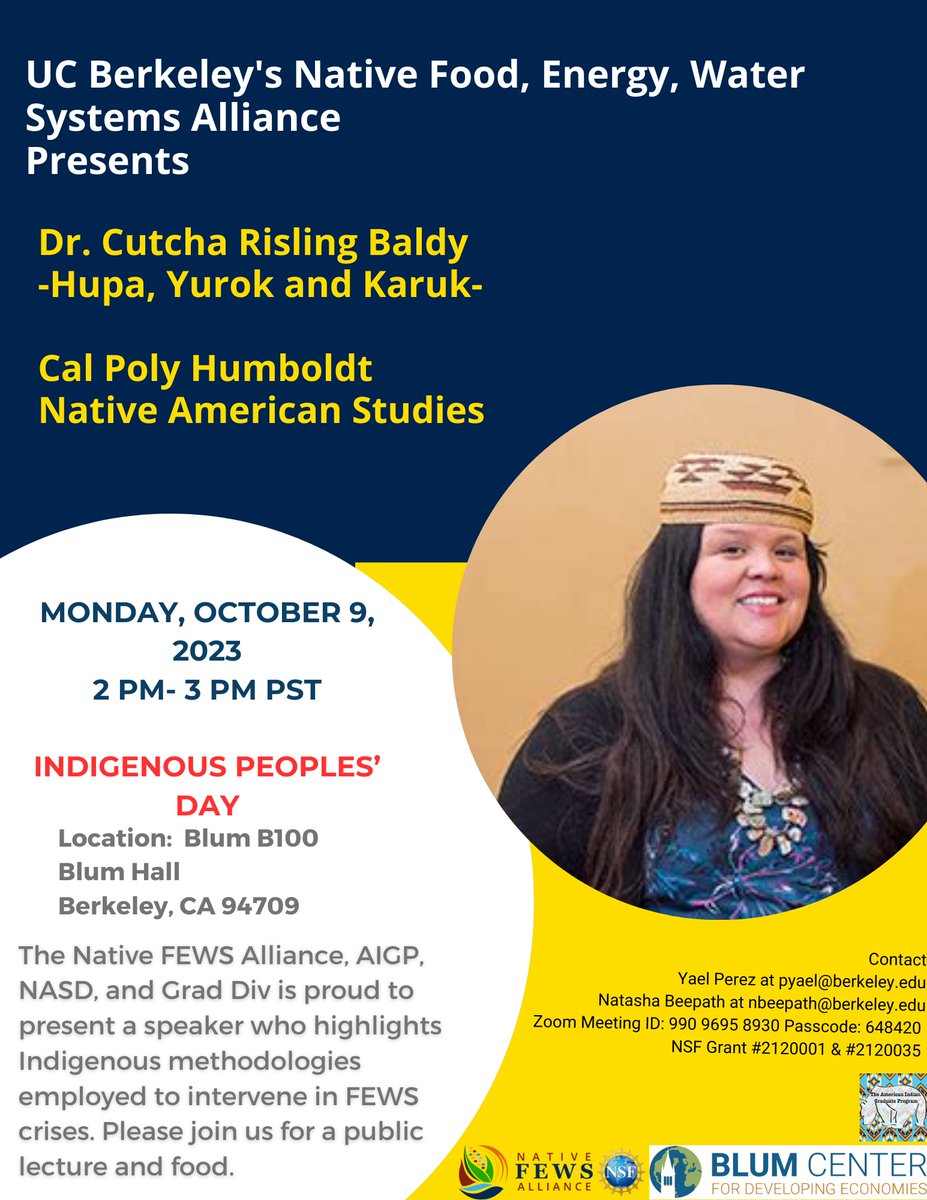 In celebration of Indigenous People's Day, we invite you to join Native FEWS Alliance, NASD, AIGP, and the Office of Grad Diversity for a lecture on Indigenous rights by Dr. Cutcha Risling Baldy, a Hupa, Yurok, &amp; Karuk Cal Poly Humboldt professor. bit.ly/3rGNDzQ