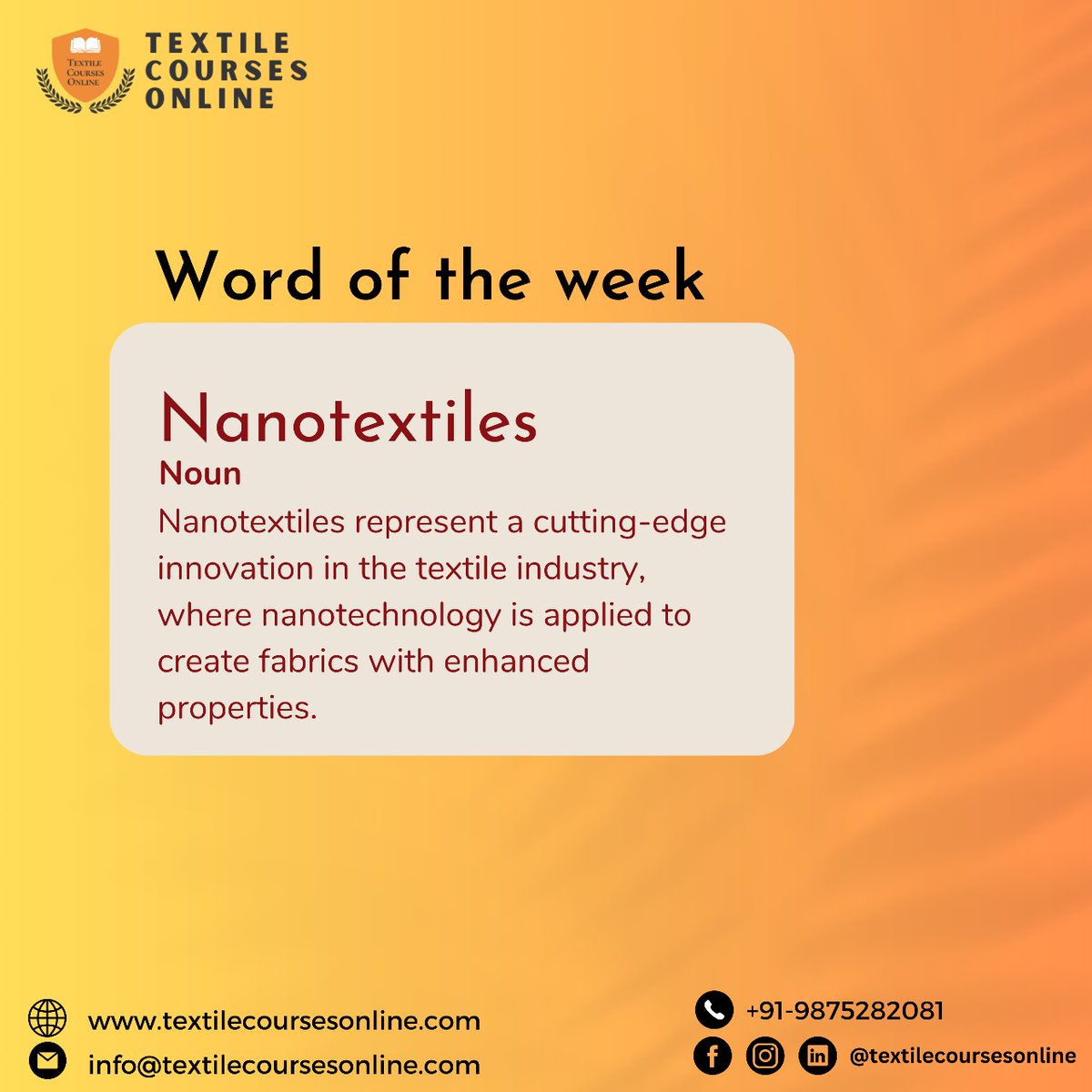 TextileCourses's tweet image. Word Of The Week- Nanotextiles
.
#textilecourses #onlinelearning #knittingbasics #knitting #crafting #learnsomethingnew #creativity #enrollmentopen #knittingcommunity #textiledesign #handmade #DIY #craftingcourses #skilldevelopment #selfimprovement