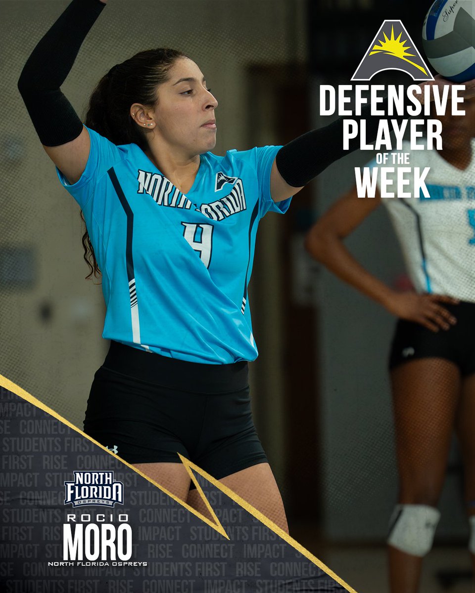 .@OspreyVB’s Rocio Moro was named the #ASUNVB Defensive Player of the Week for the 1️⃣1️⃣th time 💯💪🏐👀

📰 | asunsports.org/news/2023/10/8…

#SWOOP