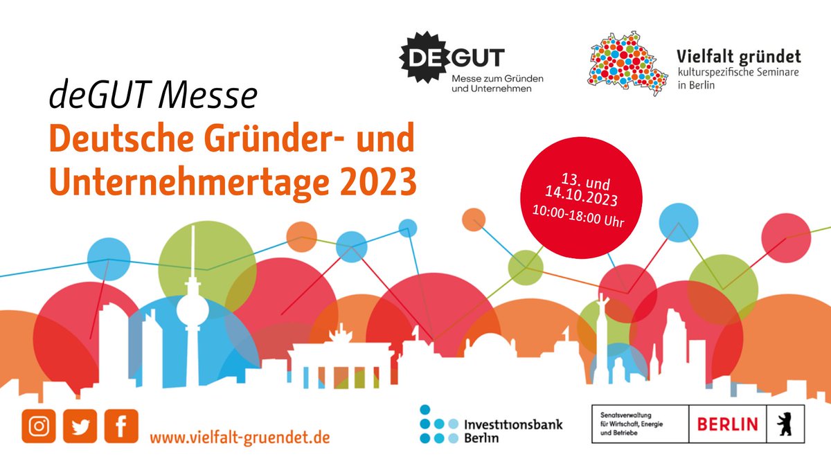 Aufgepasst, es ist wieder soweit: am 13. und 14.10.2023 sind wir auf der #deGUT Messe! Kostenlose Tickets könnt Ihr jetzt hier noch beantragen, wenn Ihr an einem Vielfalt gründet Seminar teilgenommen habt: lets-meet.org/reg/84dc63771e…