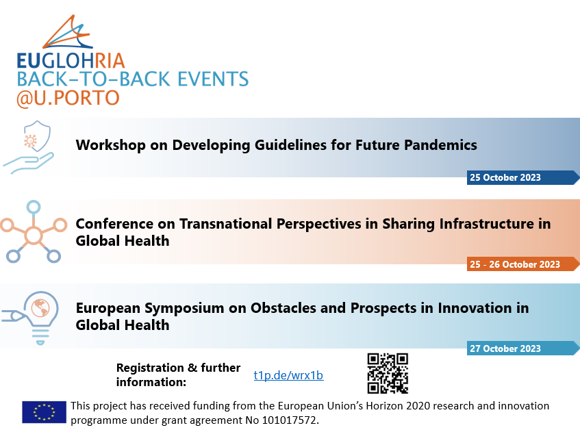 🌍 Exciting News! Join us for the EUGLOHRIA Back-to-Back Events dedicated to Collaboration in Research and Innovation in Global Health! 🤝

📅Dates: 25-27 Oct 2023.
📢Registration & further information: t1p.de/wrx1b  
@eugloh19  #innovation #KNOWLEDGE  #GlobalHealth