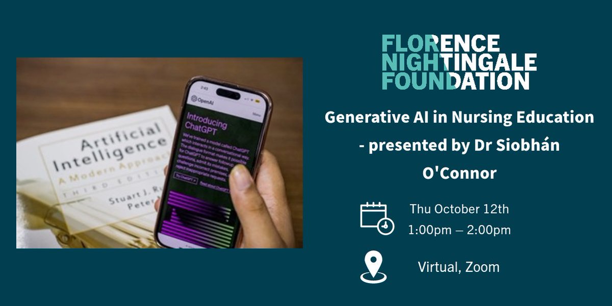 📳Don't forget, taking place on Thurs: Generative #AI in #Nursing Education #webinar. It explores the rise of generative AI tools eg ChatGPT & use by nurse educators + students to support teaching, learning & assessment. For FNF Academy Members & Alumni: tinyurl.com/yc8k6223