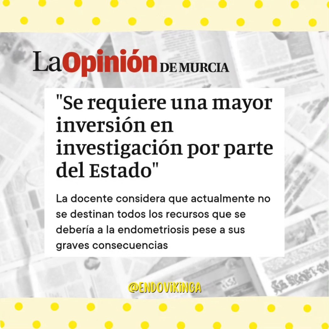 endovikinga's tweet photo. Gracias a @laopiniondemurcia por entrevistar a @mariamartinezesparza una GRAN MUJER a quien tengo mucho cariño y a quien admiro por su compromiso por encontrar un diagnóstico precoz para la Endometriosis.

Te invito a leer la entrevista pues merece la pena. https://t.co/c2kqsKYAaI