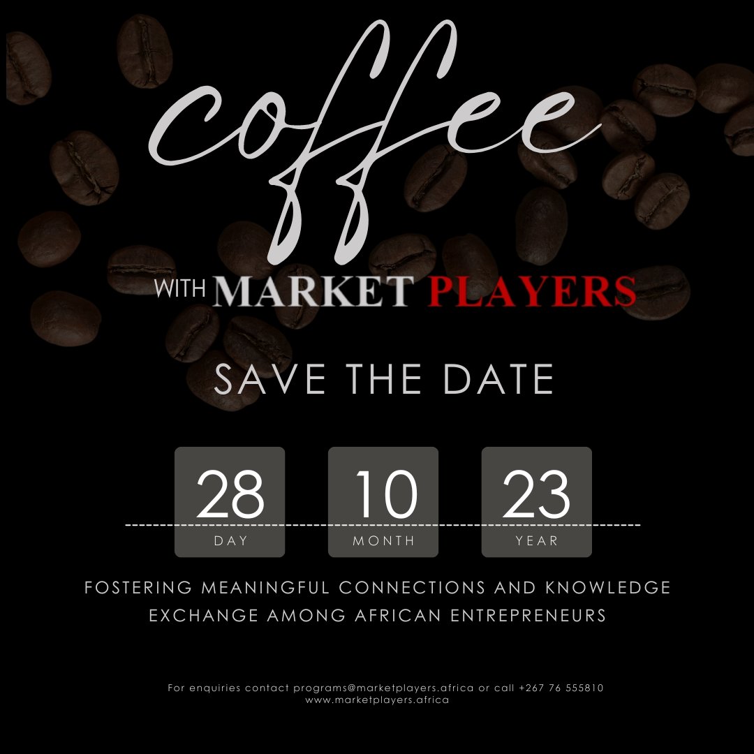 MarketPlayersBW's tweet photo. Get ready to brew connections at Coffee With Market Players! βπ€
Join us for a rendezvous with fellow entrepreneurs and innovators.
π
Date: 28th October 2023
Stay tuned for more details coming soon.
#CoffeeWithMarketPlayers
#JoinUsForCoffee
#MarketPlayers
#Impact https://t.co/XAatn4dvn1