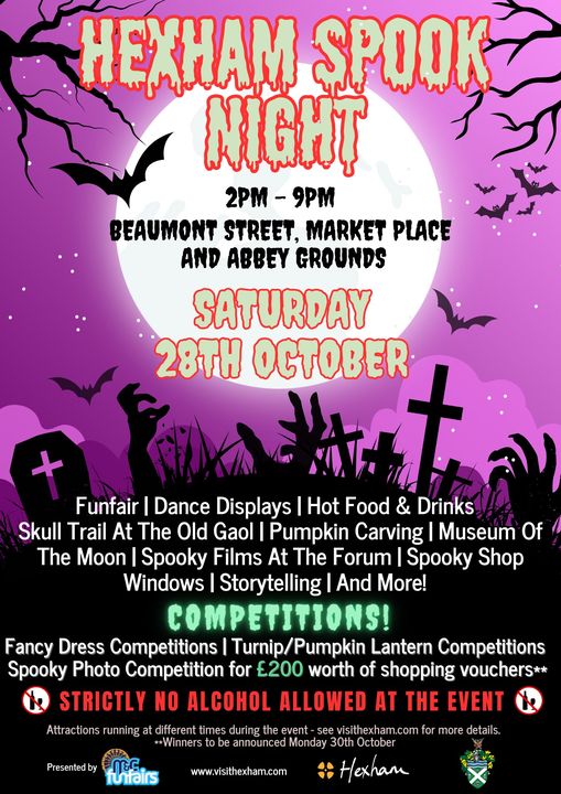 VisitHexham's tweet photo. Hexham Spook Night is brilliant family fun. Why not book to see Museum of the Moon @HexhamAbbey while you're here? #hexham #visithexham #spooknight Full info https://t.co/OQ6ZPURt29 https://t.co/h1x2QhNt4L