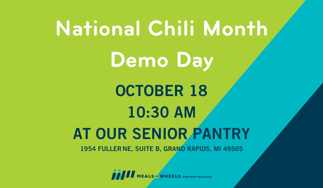 MealsonWheelsWM's tweet photo. Join us on October 18 at the Senior Pantry for a chili demo day, celebrating National Chili Month! 🌶️ Discover incredible flavors and culinary possibilities! We'll also be serving delicious chili at our Community Dining Sites.

#NationalChiliMonth #ChiliDemoDay #MOWWM #EatLocal https://t.co/BD7h86XQKH