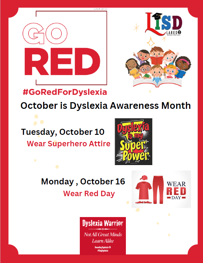 Join us to celebrate
🔴Dyslexia Awareness Month 🔴 by wearing a superhero shirt tomorrow Tuesday, October 10th
#goredfordyslexia