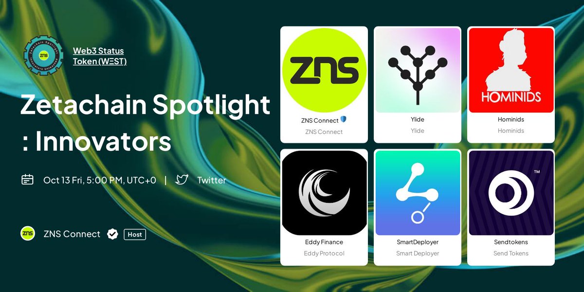 ZNSConnect's tweet photo. 🚀 Join us for the ZetaChain Spotlight: Innovators Unleashed AMA on October 13th, 5:00 PM UTC! 🌟

Get ready for an insightful discussion with pioneering innovators from real-world applications, and innovative solutions in the world of blockchain technology.

🔗 Learn more about our featured projects:
- @ZNSConnect: Simplifying Web3 interactions with decentralized naming services. 
- @ylide_: Pushing the boundaries of blockchain technology. 
- @_Hominids_: Crafting unique digital experiences. 
-@usesendtokens: Facilitating secure token transactions. 
- @eddy_protocol: Revolutionizing decentralized finance. 
- @Jeriqohq :Enhancing user experiences through cutting-edge technologies. 
- @SmartDeployer : Simplifying deployment for developers. 

Don't miss this opportunity to explore the future of @zetachain  innovation! 🌐✨ 

🔗 Join the AMA live: https://t.co/9SojOyVUEY 
🔗 Space Link: https://t.co/16j0GItNF6

#ZetachainAMA #InnovatorsUnleashed #zns #zetachain #znsconnect