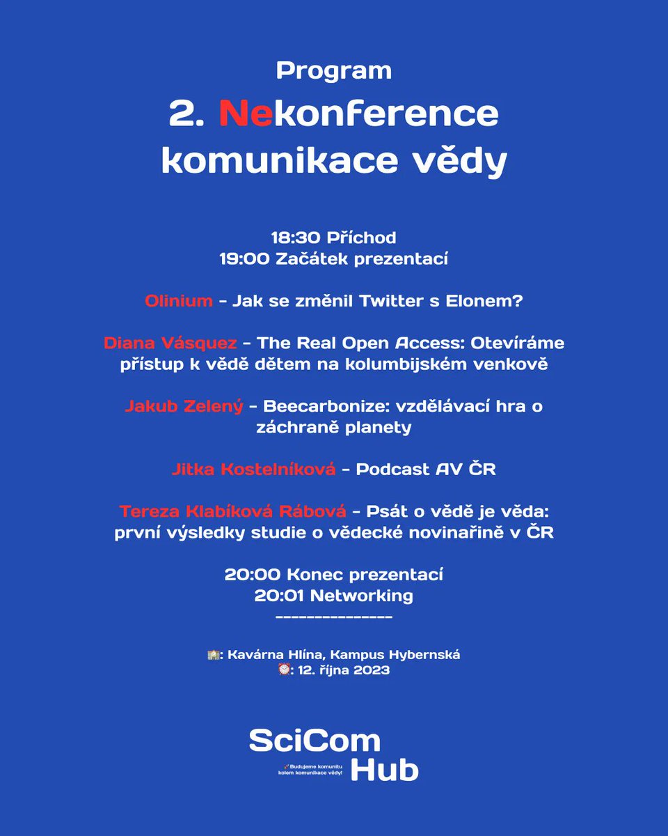 🚀💬 2. Nekonference komunikace vědy startuje už tento čtvrtek! 

Pár posledních volných míst k registraci ⤵ bit.ly/Prihlasim_se_z…