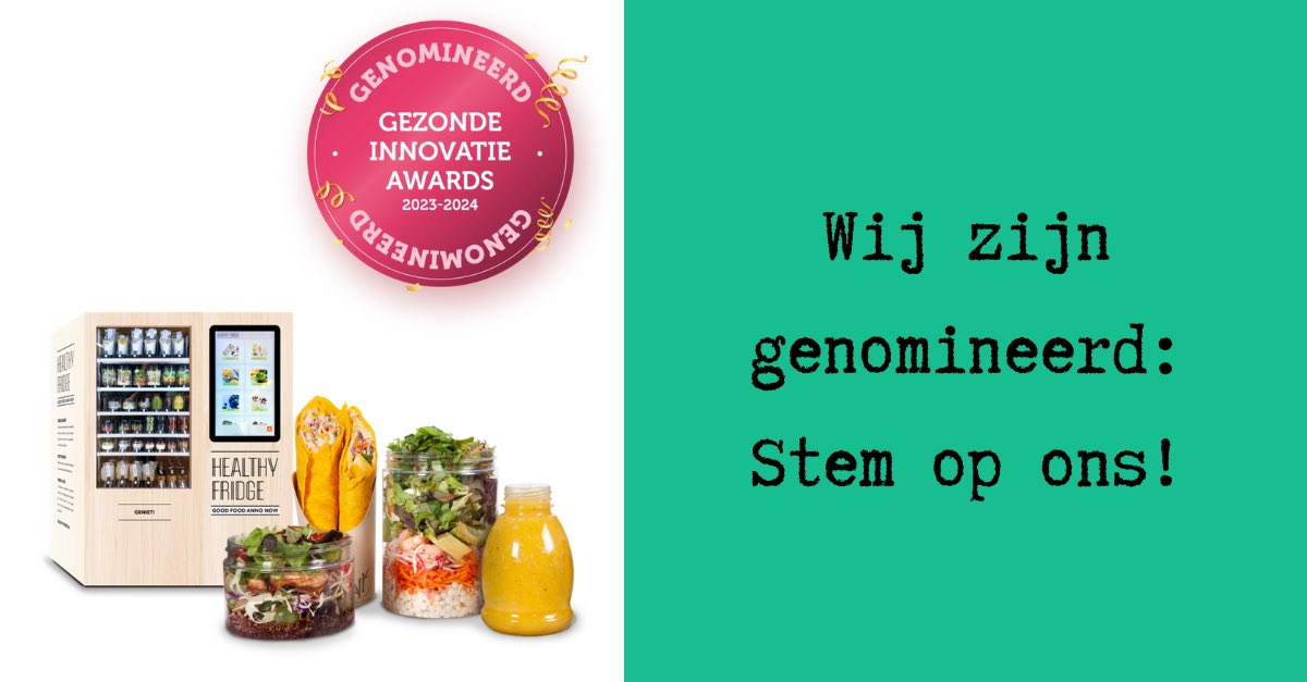 🌟 Goed nieuws! We zijn genomineerd voor de Gezonde Innovatie Awards! 🏆 

Tussen 7 oktober en 18 november kunnen jullie stemmen. Help ons om te winnen door te stemmen op Healthy Fridge! 

gezondeinnovatie.com/contest-galler…

Veel dank alvast!

#GezondeInnovatieAwards #StemOpOns #Innovatie