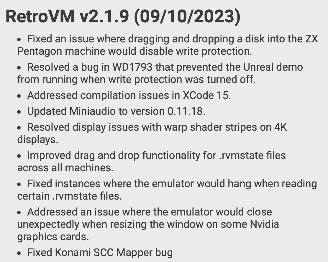retrovm's tweet photo. ⚠️⚠️ Retro Virtual Machine v2.1.9 Disponible.

Muchos fallos arreglados, y algunos de ellos gracias a la colaboración estrecha con los chicos de @ZX_ESPectrum 😘😘😘😘

Podeis descargarlo como siempre desde https://t.co/MdUqCLr2GH https://t.co/NtPNreE8B3