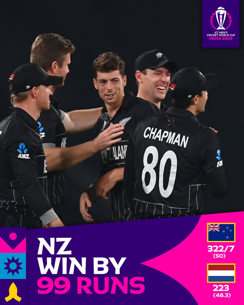 New Zealand consolidate their top position in the #CWC23 points table with another win 🎉

#NZvNED 📝: bit.ly/45lWvJ2