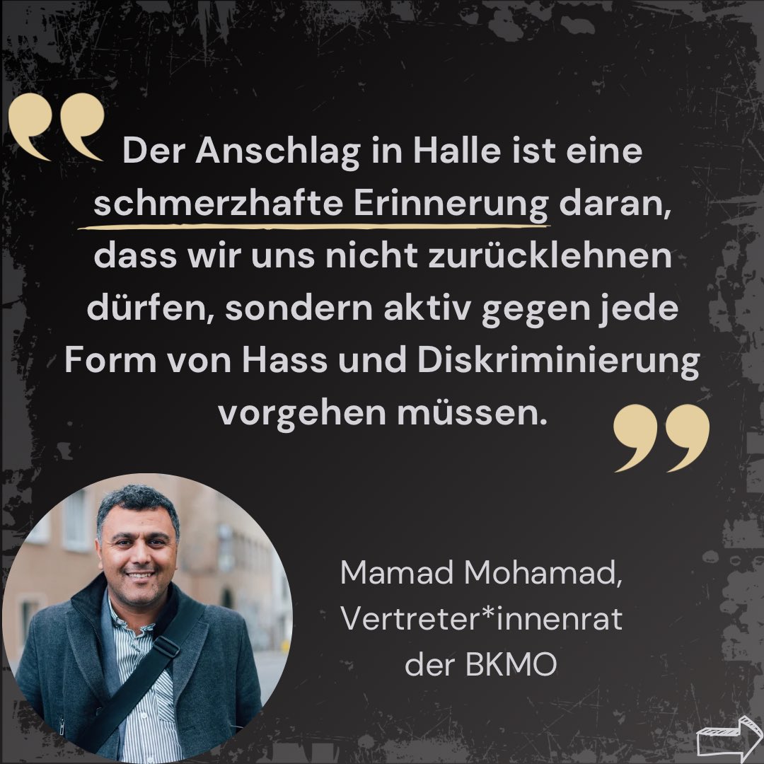dieBKMO's tweet photo. Heute erinnern wir an den Anschlag auf die Synagoge in Halle (Saale). Wir gedenken all der Opfer, die in der Synagoge waren und traumatisiert wurden, und der Opfer, die der Attentäter auf seiner Flucht nach dem misslungenen Anschlag erschossen und verletzt hat. 1/8 https://t.co/BP50InTGKS