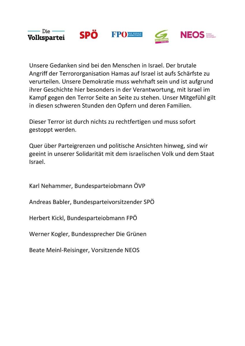 Ein wichtiger Schulterschluss. 

Und ein Zeichen dafür, dass unser Land – nach innen wie nach außen – in Solidarität mit #Israel verbunden ist. (vdb)