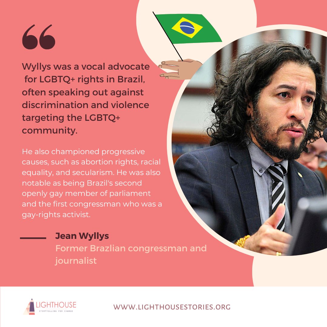 #LighthouseHeroes - Jean Wyllys, a Brazilian lecturer, journalist, and politician, brought his LGBT movement activism to the forefront.

#BeyondTheBorders #LGBTQRights
@LGBTQISubUse @LGBTQILives @LGBTLabour @LGBTSTEMDay @UHSussex_LGBTQ @lgbtqpod @LGBTQIProgress @LGBTfdn