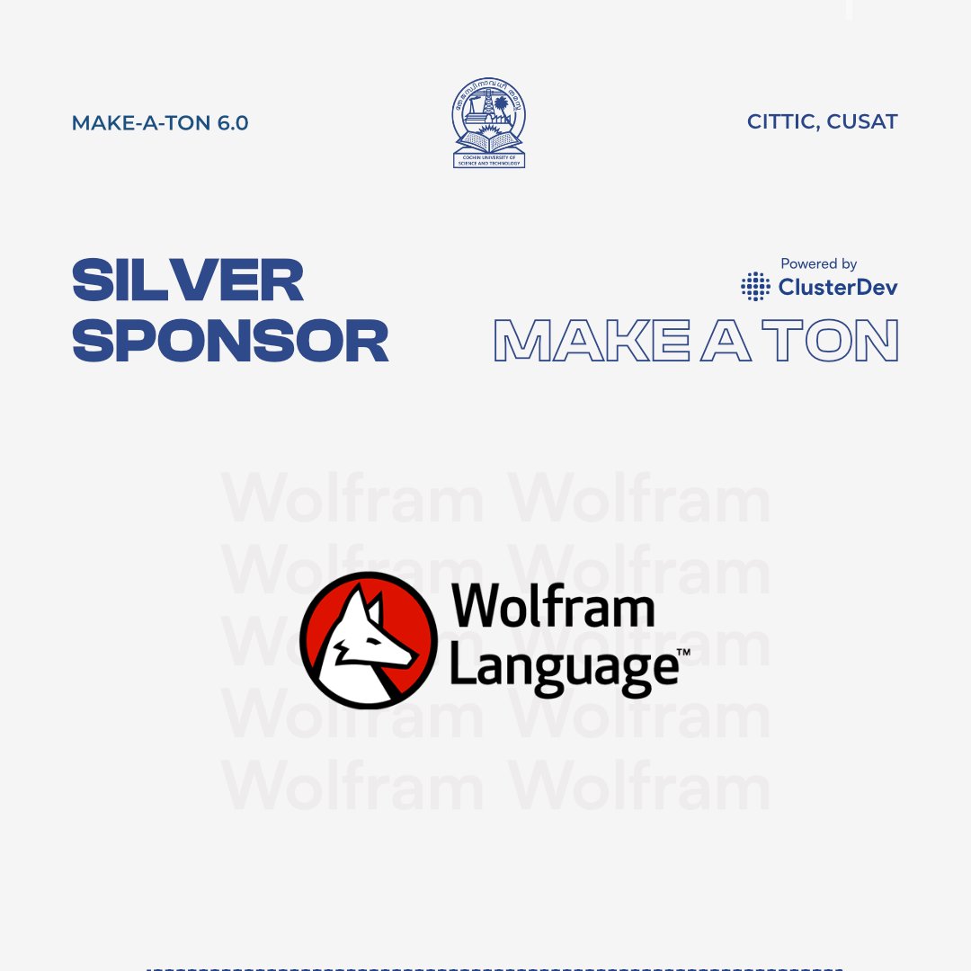 MakeatonCusat's tweet photo. We extend our heartfelt gratitude to @WolframResearch @Wolfram_Alpha for their valuable support as a Silver Sponsor of Make-a-Ton 6.0.

#tech #innovation #technology #community #github #gdg #hackathon #maker #hackerspace #makeaton #cusat https://t.co/RTsGBd0W6C