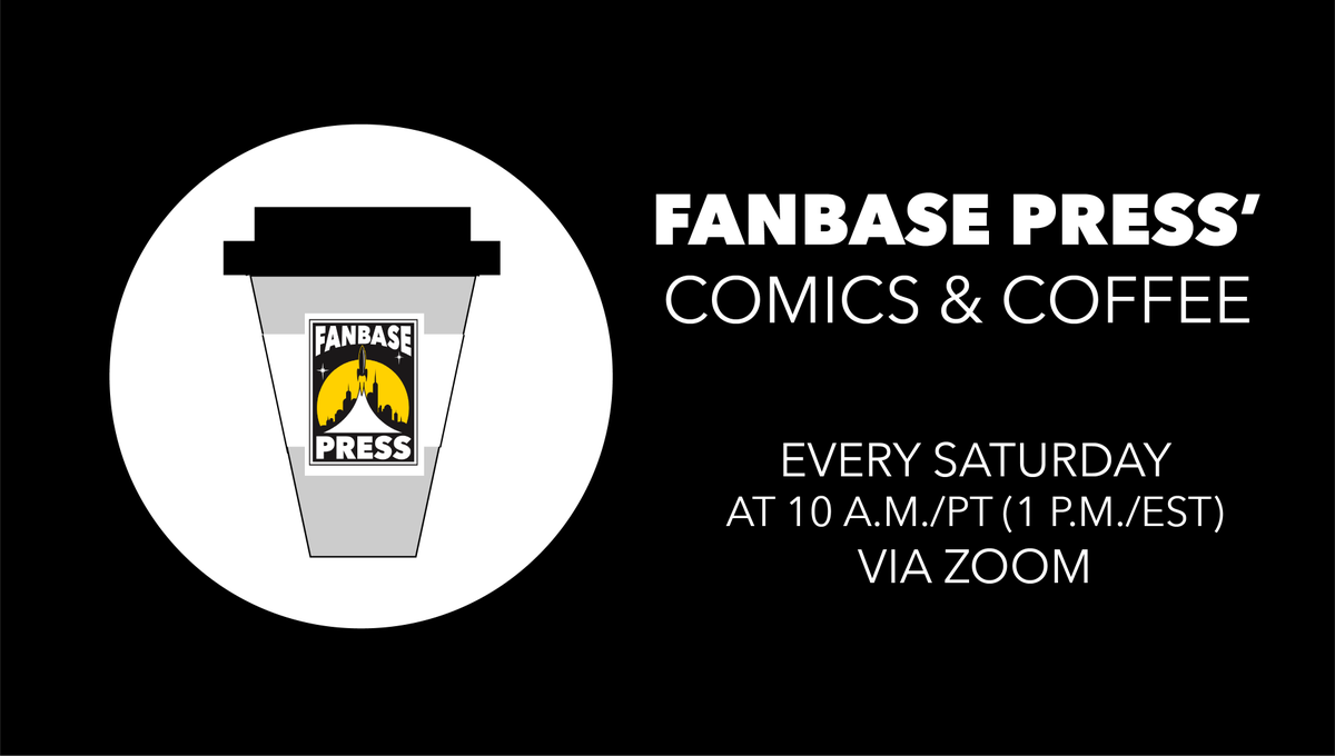 Fanbase_Press's tweet photo. In light of #NYCC last week and #ValorCon this weekend, @Fanbase_Press will be taking a 2-week hiatus from its weekly #ComicsAndCoffee Zoom meeting. We look forward to seeing you again on October 28! https://t.co/6Ka1UhZD55
