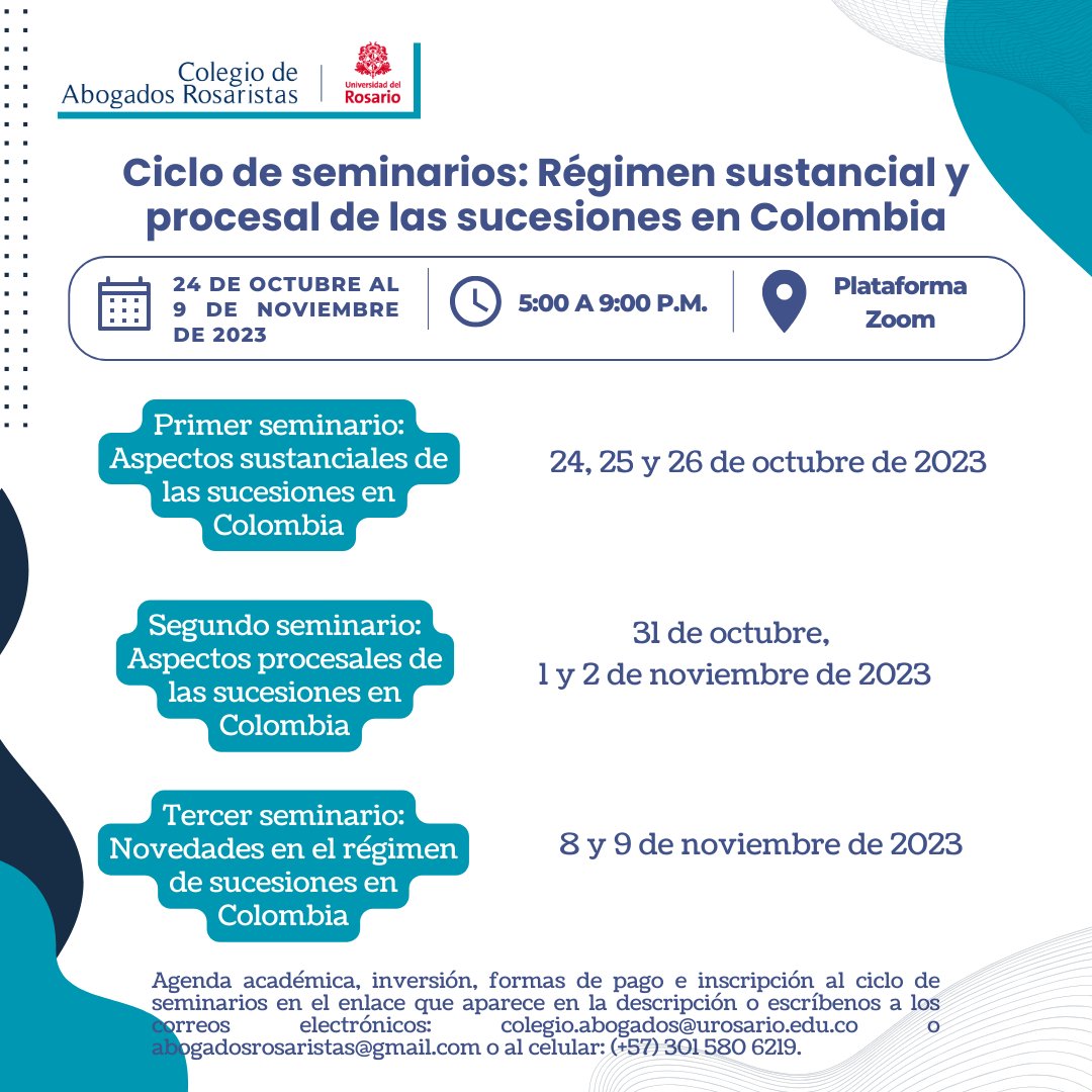 abogadosrosaris's tweet photo. 📣¡Inscripciones abiertas para participar en el #CicloDeSeminarios: Régimen sustancial y procesal de las #sucesiones en Colombia!⬇️

💡Consulta mayor información por medio del siguiente enlace:  https://t.co/nC3luPMPXg https://t.co/RE0JS04Fqb