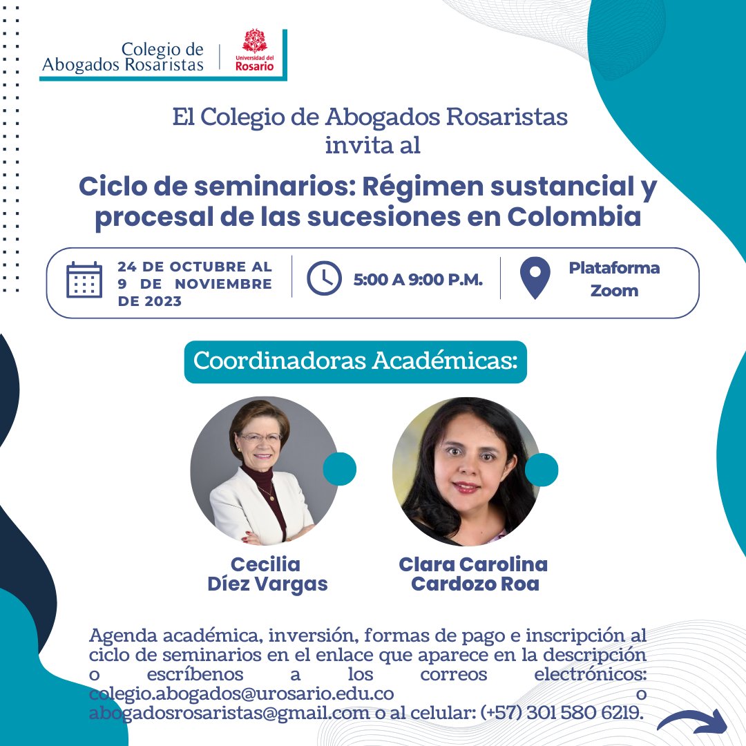 abogadosrosaris's tweet photo. 📣¡Inscripciones abiertas para participar en el #CicloDeSeminarios: Régimen sustancial y procesal de las #sucesiones en Colombia!⬇️

💡Consulta mayor información por medio del siguiente enlace:  https://t.co/nC3luPMPXg https://t.co/RE0JS04Fqb