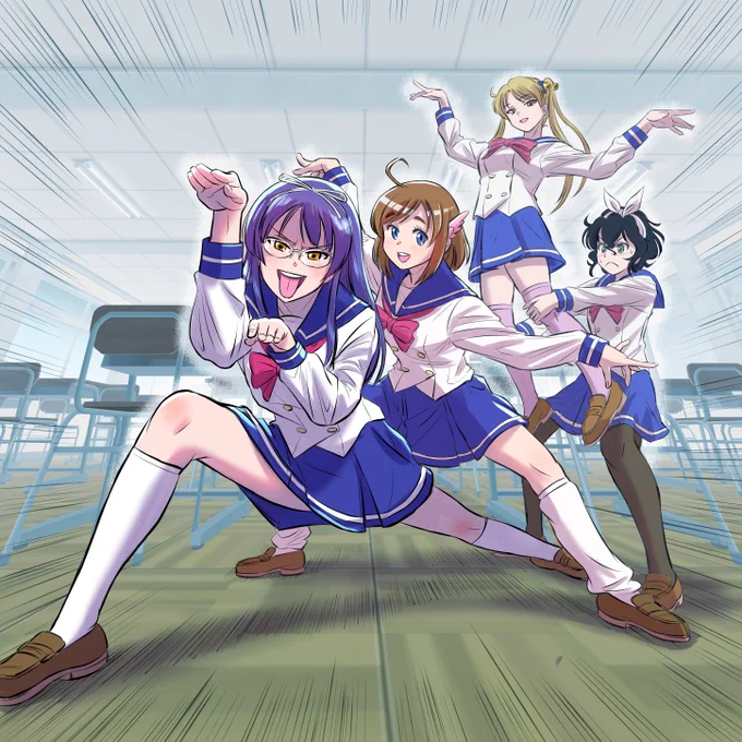 #よく解らないが新しい学校のリーダーズだと思う画像を貼る バイク女子日本代表のマンガに出てくる四人組。 