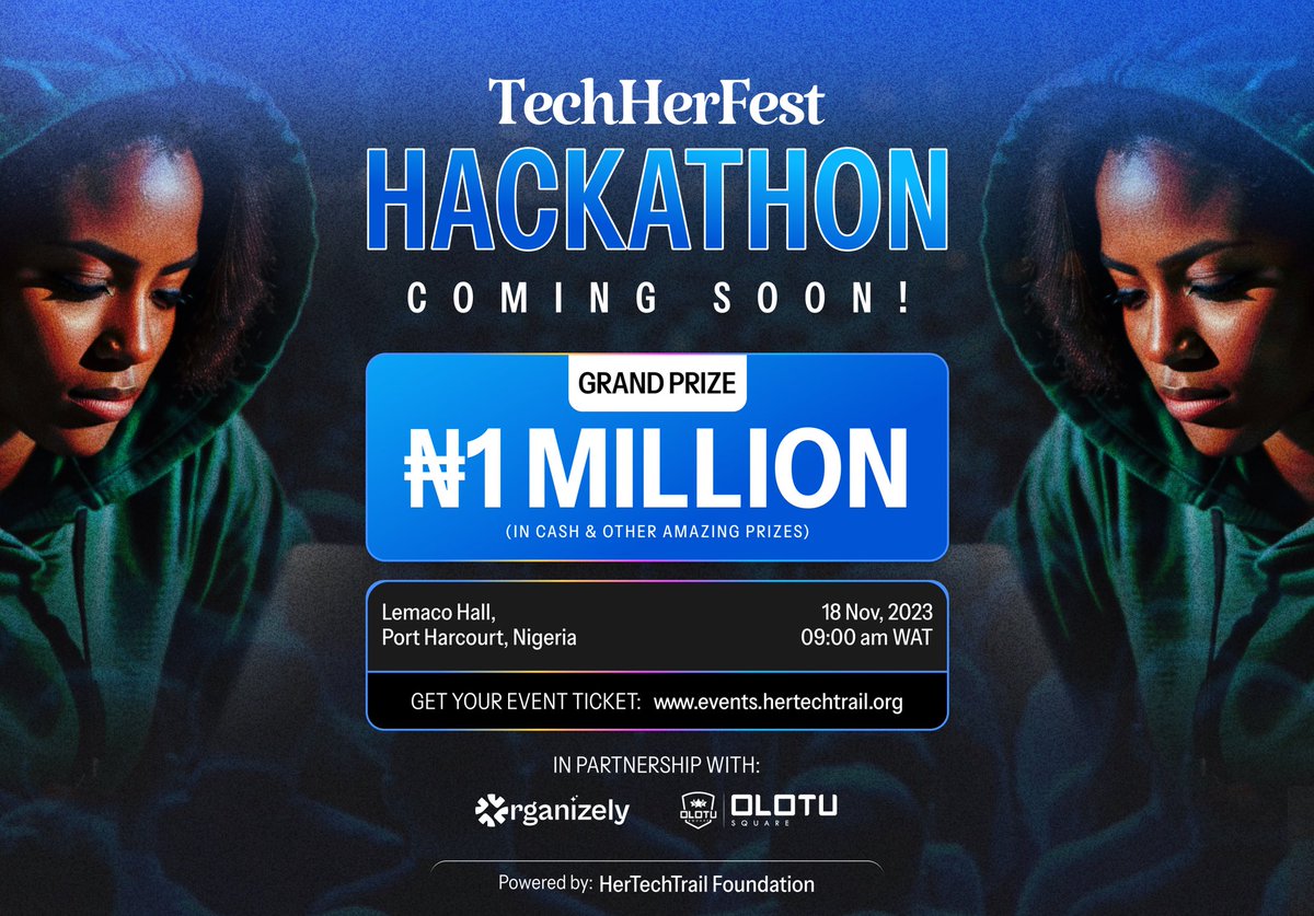 We’re excited to announce the #TechHerFest23 Hackathon open to black women in Tech in partnership with <a href="/getorganizely/">Organizely</a> and <a href="/OlotuSquare/">Olotu Square</a>.

Keep an eye out for more info on how to apply and participate in the Hackathon. 
In the meantime, do well to get the event tickets at