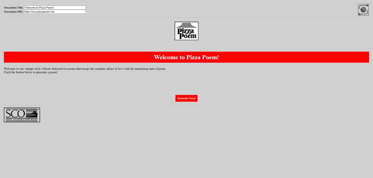 I just made a net-art piece in honor of the first online food order, a pizza from Pizza Hut in 1994.

This time you can generate a short poem about love, pizza, the internet, and maybe capitalism <3

The website is inspired by the aesthetic of Pizza Hut's original website.