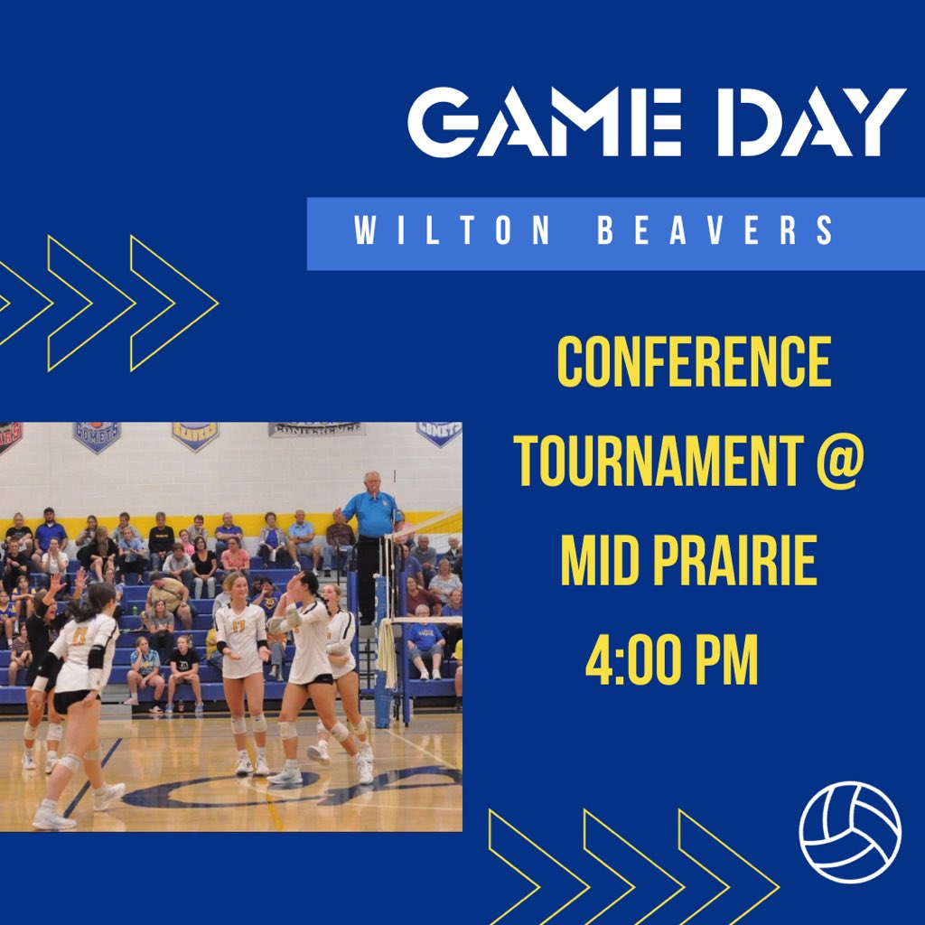 GAME DAY! 🏐 Conference Tournament @ Mid Prairie 4 PM. JV also travels to Wapello for their last tournament!!