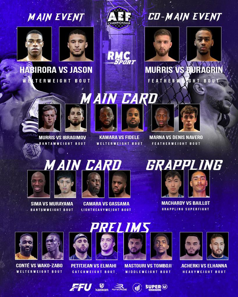 Diffusion #AEF4 ➡️ <a href="/RMCsport/">RMC Sport</a> 

📺 Suivez la Main Card en direct à partir de 20h30 sur RMC Sport 2.

💻 Suivez les Prelims gratuitement et en direct a partir de 19h30 sur la chaîne Twitch RMC Sport. 

Le 14 octobre, le MMA résonne d’une seule voix @AEFchampionship