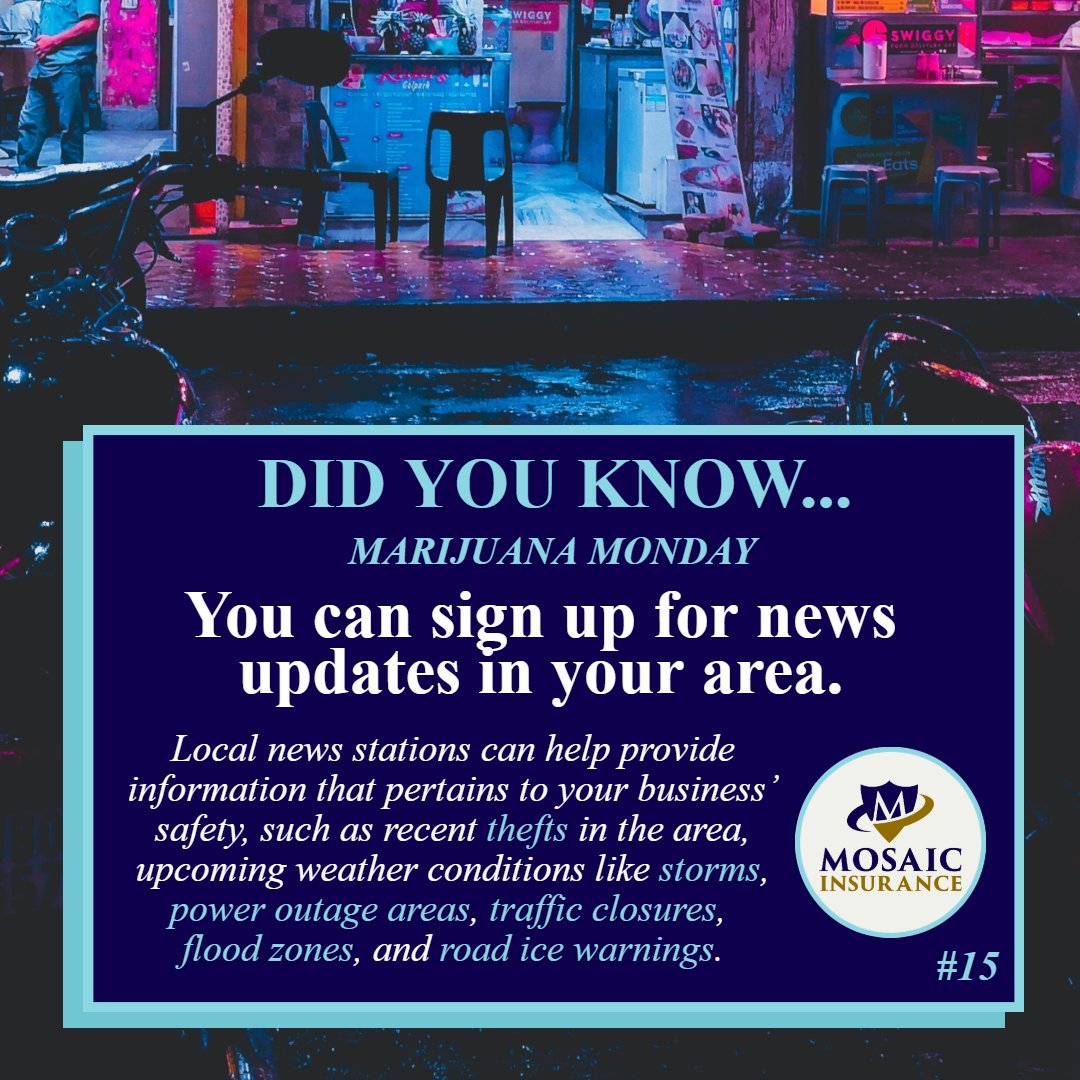 Various news stations & newspapers have different text alerts & newsletter subscriptions. Both can help you stay in the loop on things that can impact your business.

#Mosaicia #marijuanamonday #cannabiscommunity #cannabissociety #cannabis #weed #pot #marijuana