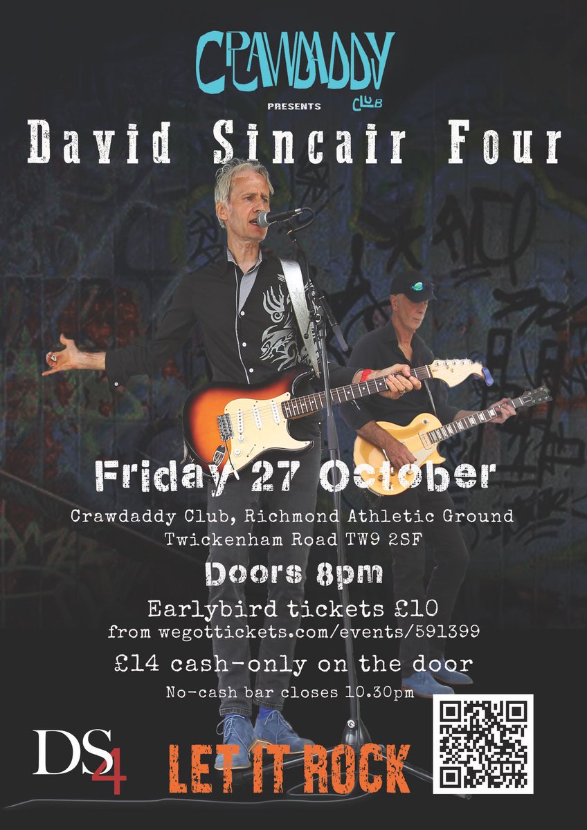 Get ready for David Sinclair Four's electrifying performance on October 27th! 🔥 Secure your £10 ticket now: wegottickets.com/event/591399 #DavidSinclairFour #LiveAtCrawdaddy