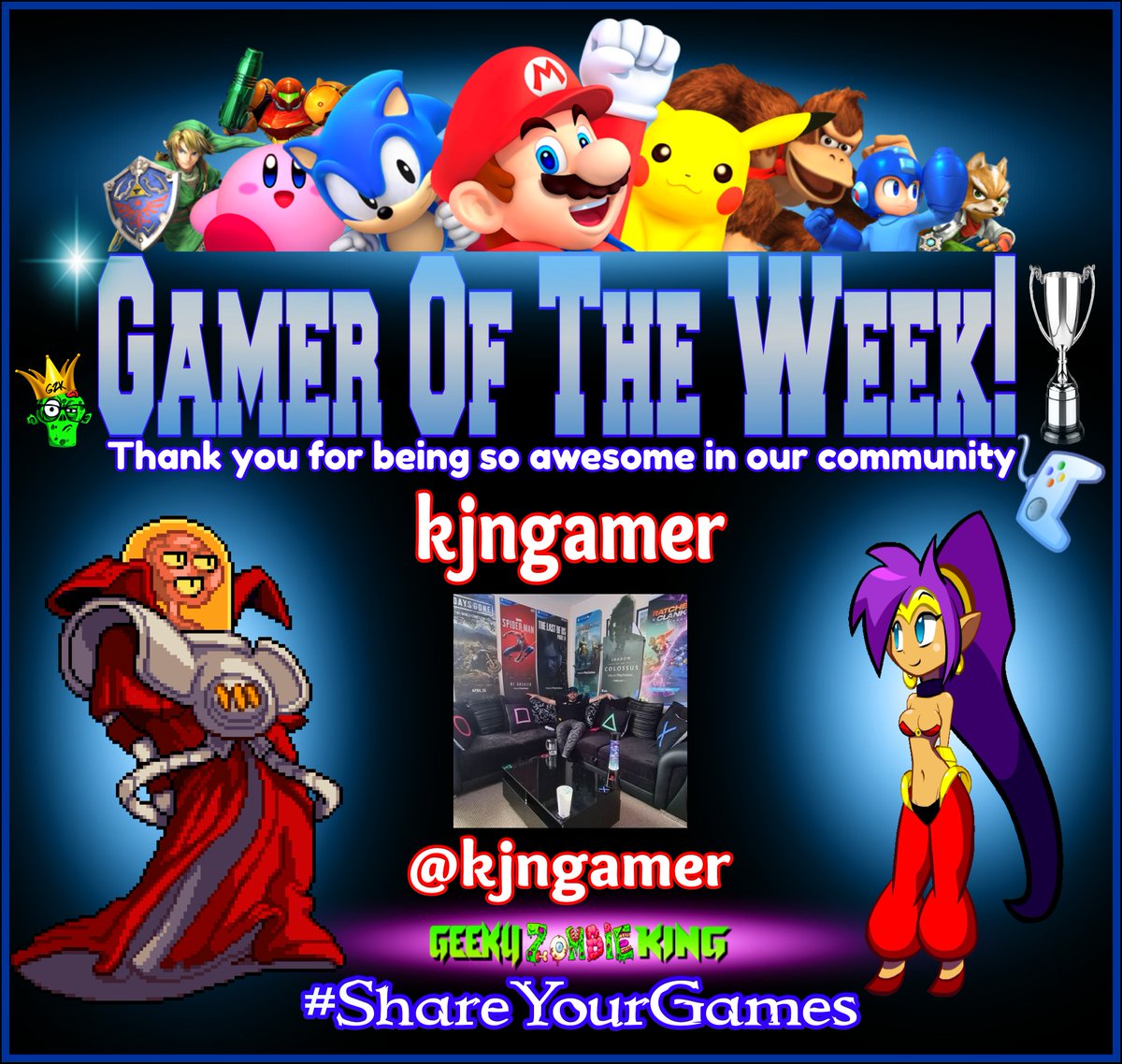 GeekyZombieKing's tweet photo. #GamerOfTheWeek goes out to @kjngamer Congrats!
A cool gamer in our community that loves his PlayStation games! Be sure to stop by and check out the page and while you're there give a awesome follow and show your support.
#ShareYourGames https://t.co/YIxlyoimE1