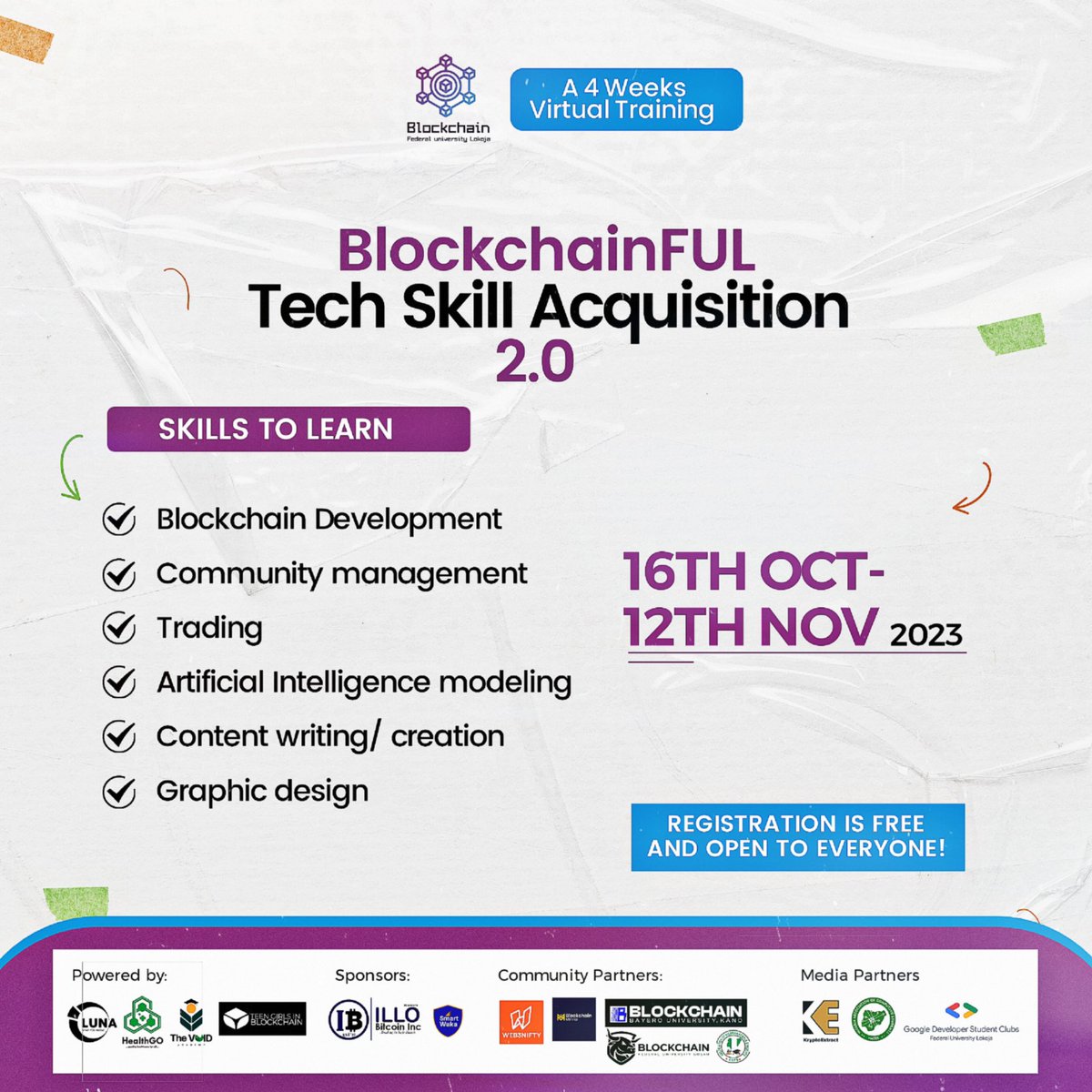 BlockchainFul's tweet photo. Reminder!!!🔊🔊🔊
Registration for BlockchainFUL Tech Skill Acquisition 2.0 is still OPEN! Upgrade your tech skills and dive into blockchain.
Don't miss out! 🚀🚀🚀
https://t.co/ncQzL6VU6W
#TSA2.0 #Blockchain #LearningOpportunity https://t.co/LIqBc2J70s