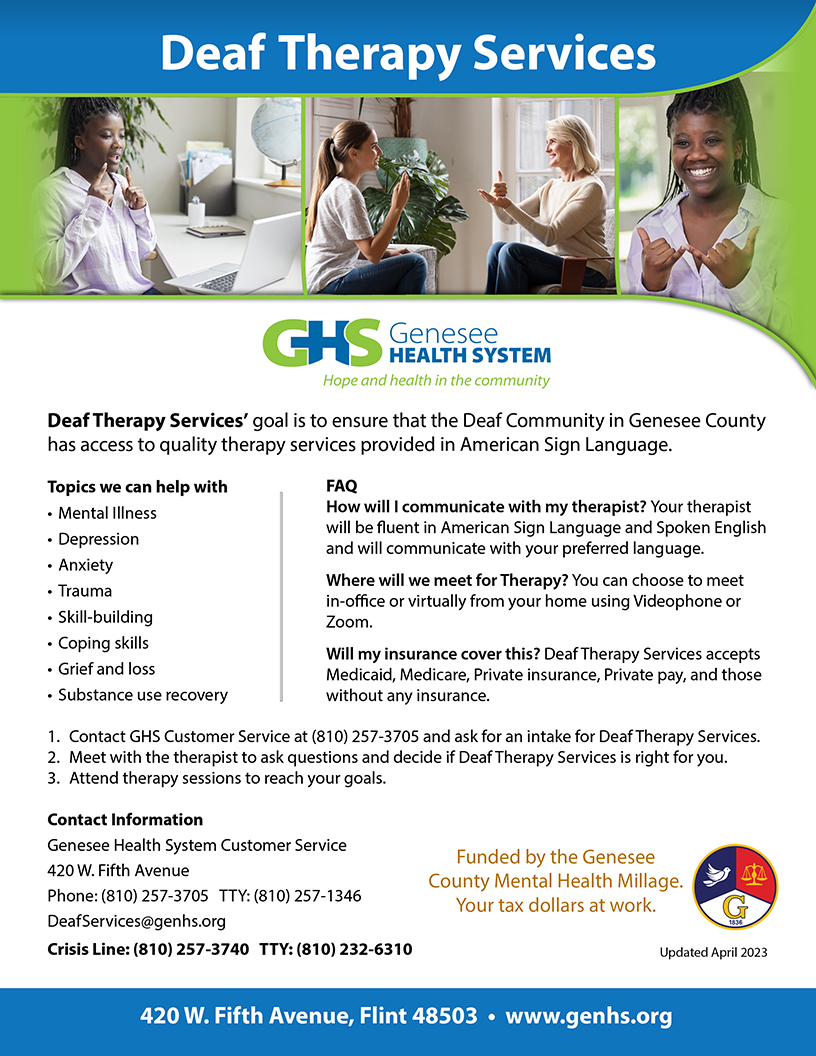 GenHealthSystem's tweet photo. GHS has Deaf Therapy Services to ensure that the Deaf Community in Genesee County has access to quality therapy services provided in American Sign Language.
#AmericanSignLanguage #ASL #DeafServices https://t.co/r90hznGStF